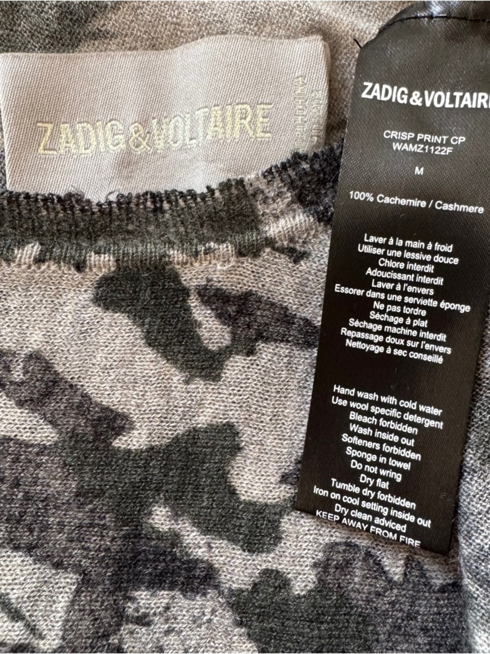 Zadig & Voltaire Gray Camo and Skulls Print Cashmere Sweater size M - Picture 7 of 14